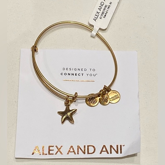 Alex and Ani Starfish II Rafaelian Gold Bangle Bracelet, New - Picture 2 of 3